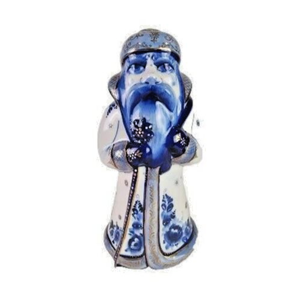 Gzhel Russian Porcelain Grandfather Frost/Ded Moroz Blue & White Floral Statue